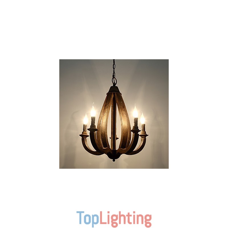 Vintage Painting Feature Mini Style Wood Bamboo Chandelier Lamp the Decorate Pendant Lamp