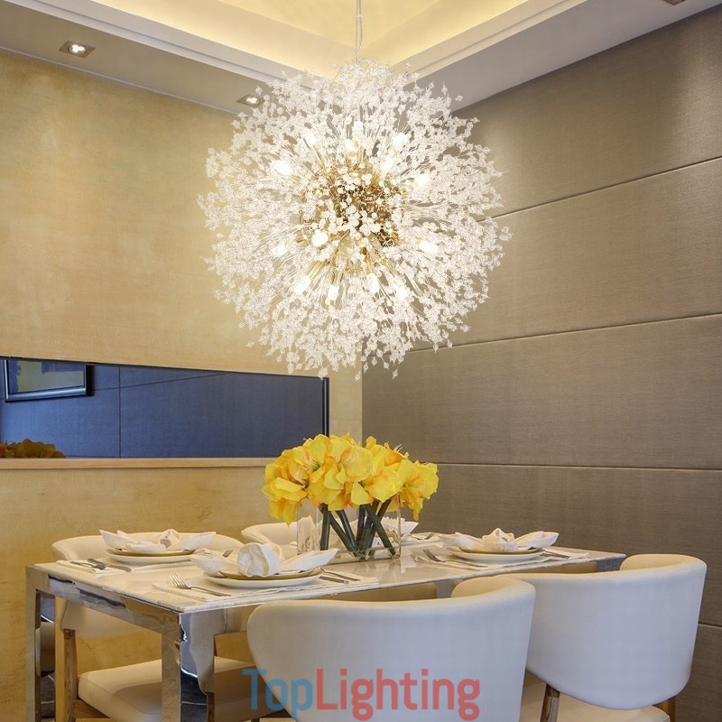 Firework Globe Dandelion Chrome Feature Crystal Metal Chandelier
