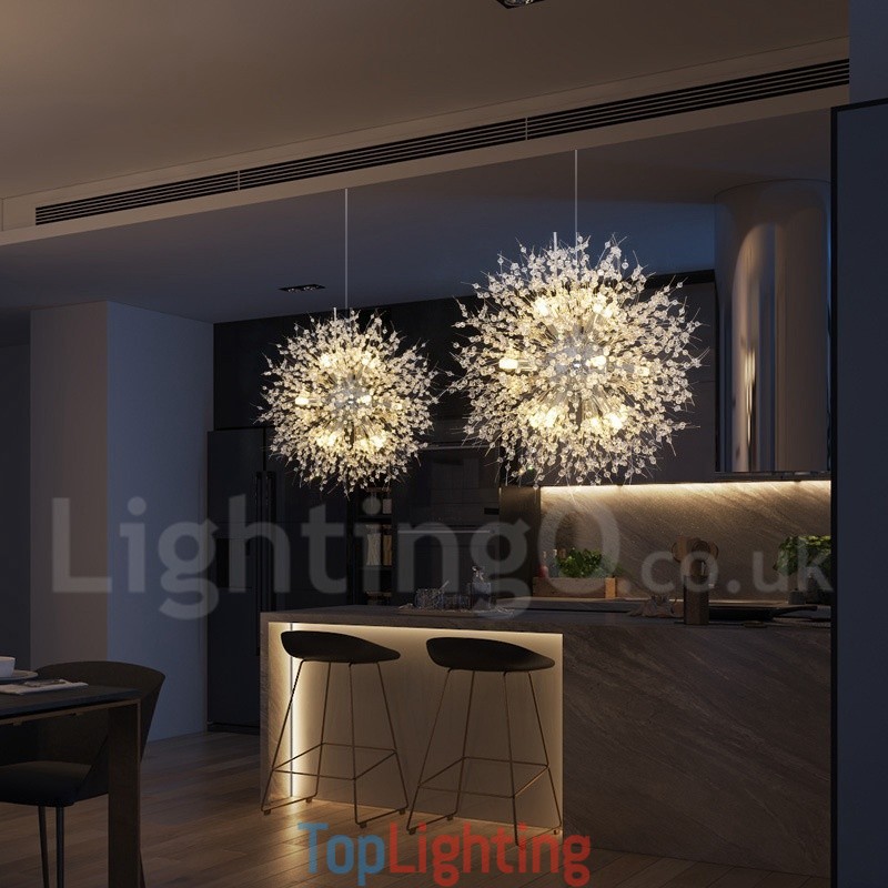 Firework Globe Dandelion Chrome Feature Crystal Metal Chandelier