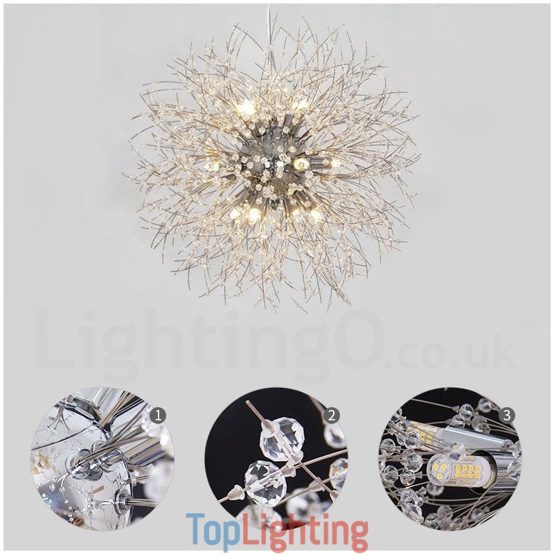 Firework Globe Dandelion Chrome Feature Crystal Metal Chandelier