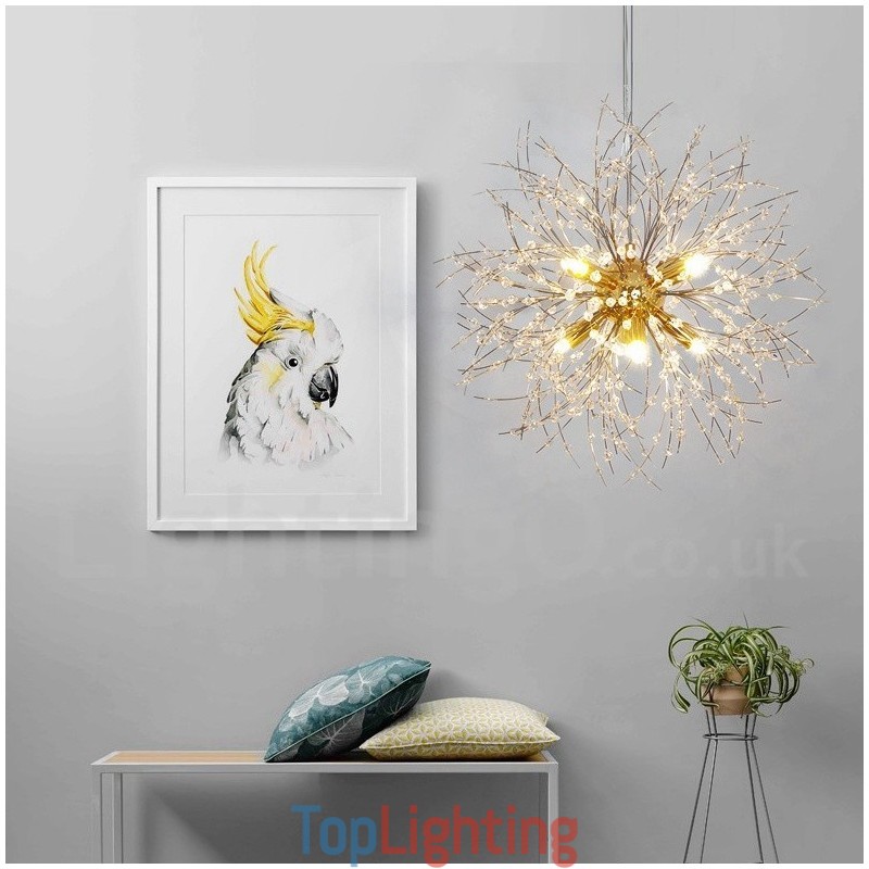 Firework Globe Dandelion Chrome Feature Crystal Metal Chandelier