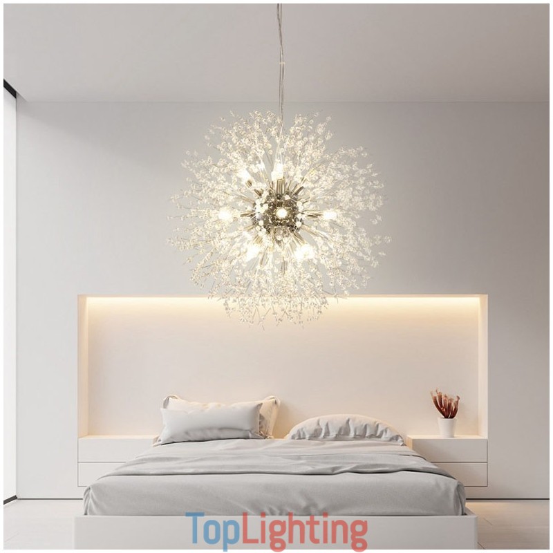 Firework Globe Dandelion Chrome Feature Crystal Metal Chandelier