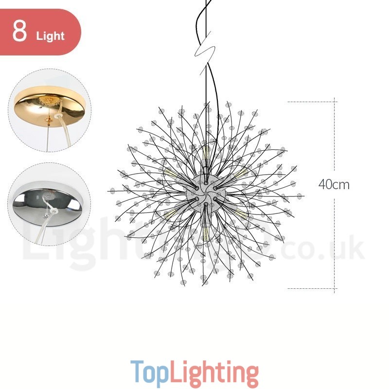 Firework Globe Dandelion Chrome Feature Crystal Metal Chandelier