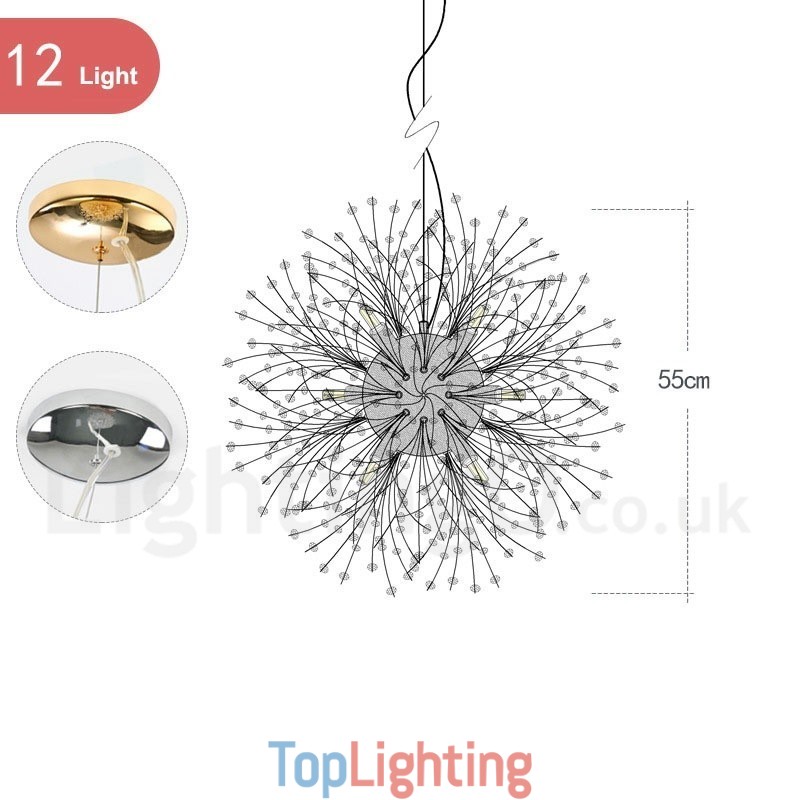 Firework Globe Dandelion Chrome Feature Crystal Metal Chandelier