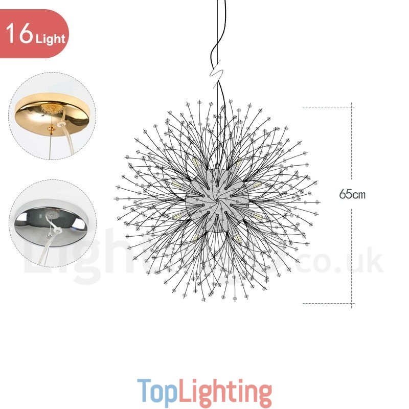 Firework Globe Dandelion Chrome Feature Crystal Metal Chandelier