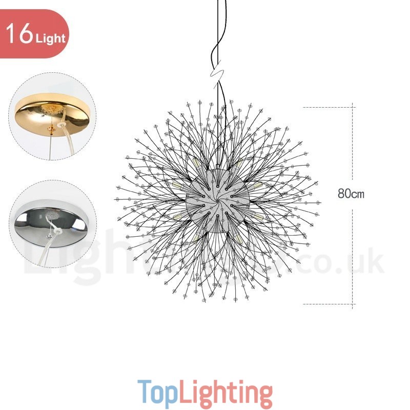 Firework Globe Dandelion Chrome Feature Crystal Metal Chandelier