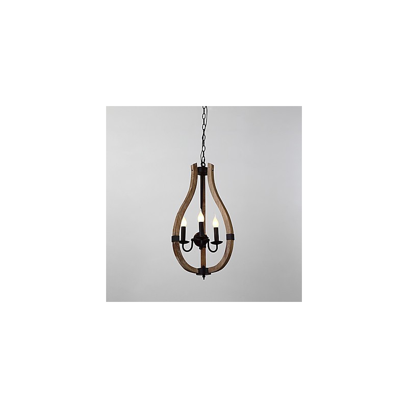Three Light Vintage Painting Feature Mini Style Wood Bamboo Chandelier Lamp the Decorate Pendant Lamp