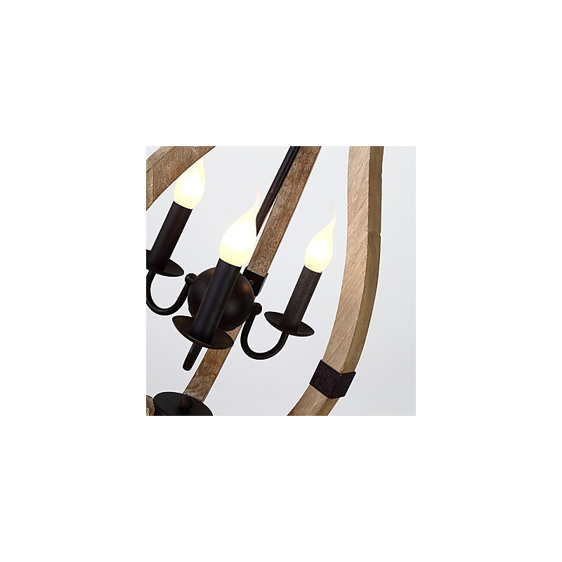 Three Light Vintage Painting Feature Mini Style Wood Bamboo Chandelier Lamp the Decorate Pendant Lamp