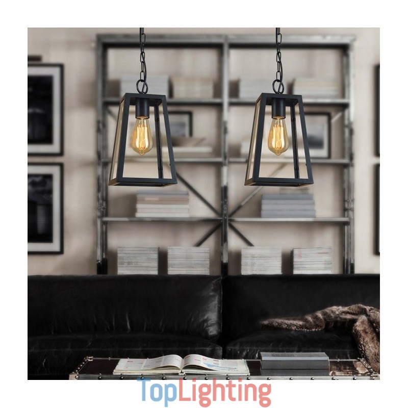 Vintage Metal Pendant Light with Glass Shade