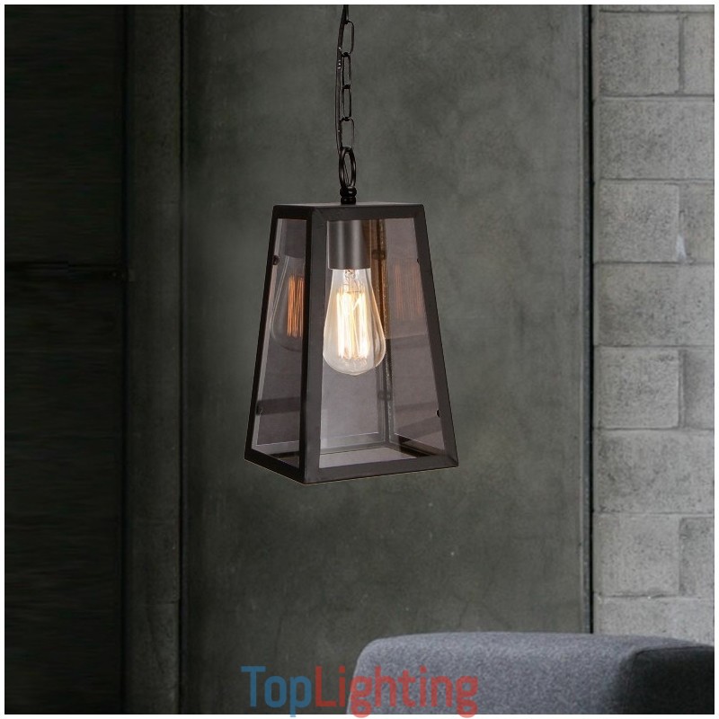 Vintage Metal Pendant Light with Glass Shade