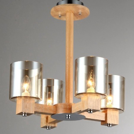 4 Light Wood Modern Contemporary Nordic style Chandelier with Glass Shade 4 Light Wood Modern Contemporary Nordic style Chandelier with Glass Shade