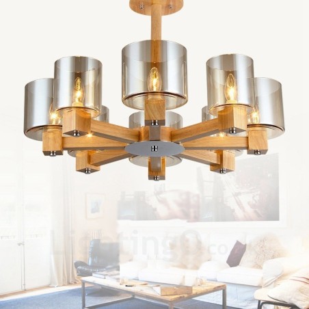 8 Light Wood Modern Contemporary Nordic style Chandelier with Glass Shade 8 Light Wood Modern Contemporary Nordic style Chandelier with Glass Shade