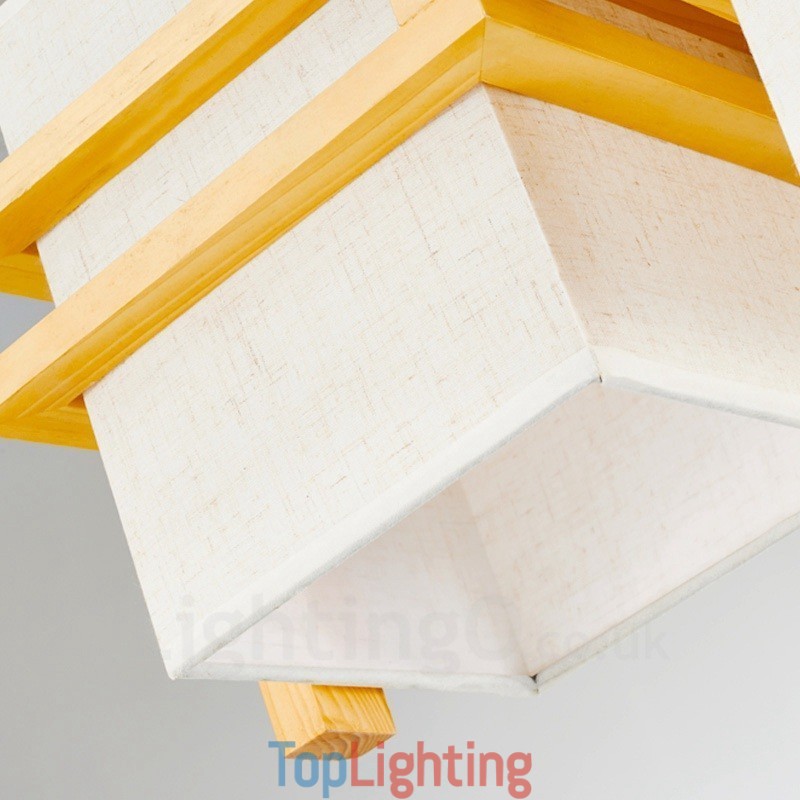 1 Light Wood Retro Vintage Pendant Light with Fabric Shade