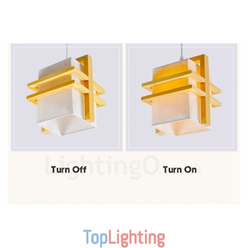 1 Light Wood Retro Vintage Pendant Light with Fabric Shade