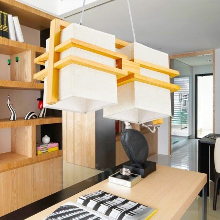 2 Light Wood Retro Vintage Pendant Light with Fabric Shade 2 Light Wood Retro Vintage Pendant Light with Fabric Shade
