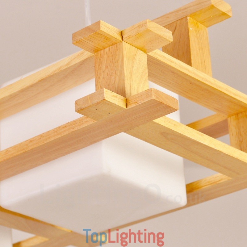 2 Light Wood Modern Contemporary Nordic style Pendant Light with Glass Shade