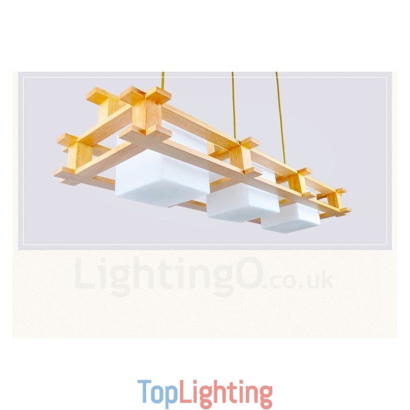 3 Light Wood Modern Contemporary Nordic style Pendant Light with Glass Shade