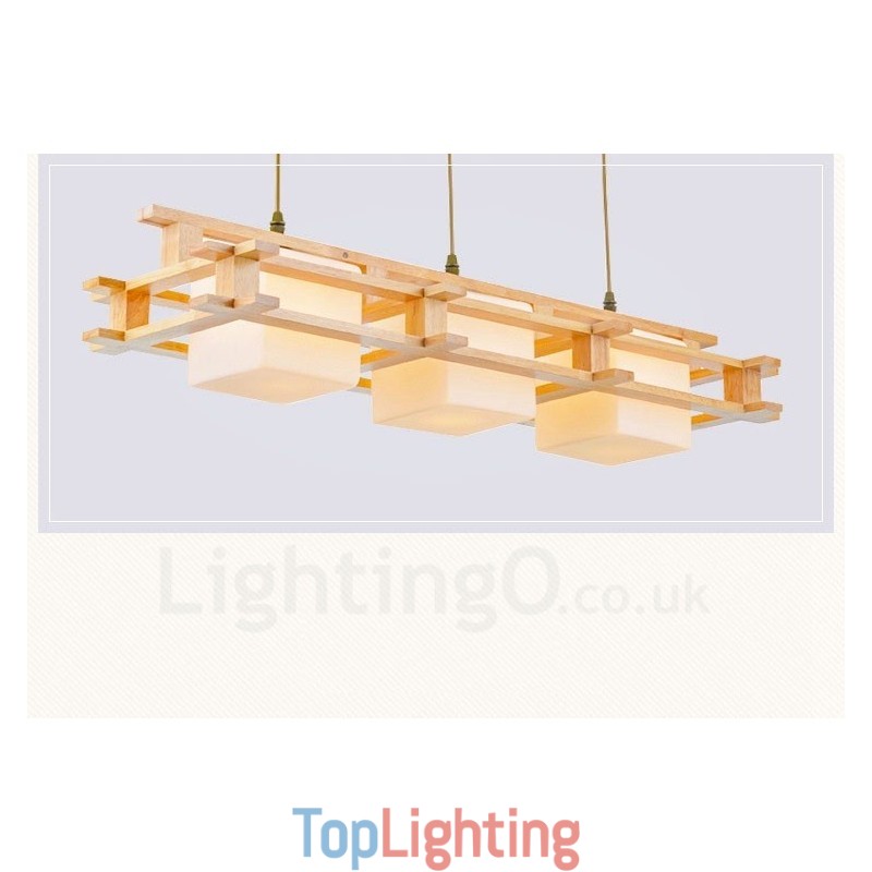 3 Light Wood Modern Contemporary Nordic style Pendant Light with Glass Shade
