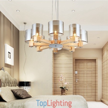 8 Light Wood Modern Contemporary Nordic style Pendant Light with Glass Shade 8 Light Wood Modern Contemporary Nordic style Pendant Light with Glass Shade