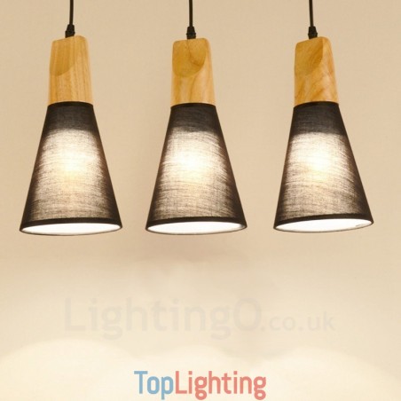 3 Light Wood Modern Contemporary Pendant Light with Fabric Shade 3 Light Wood Modern Contemporary Pendant Light with Fabric Shade