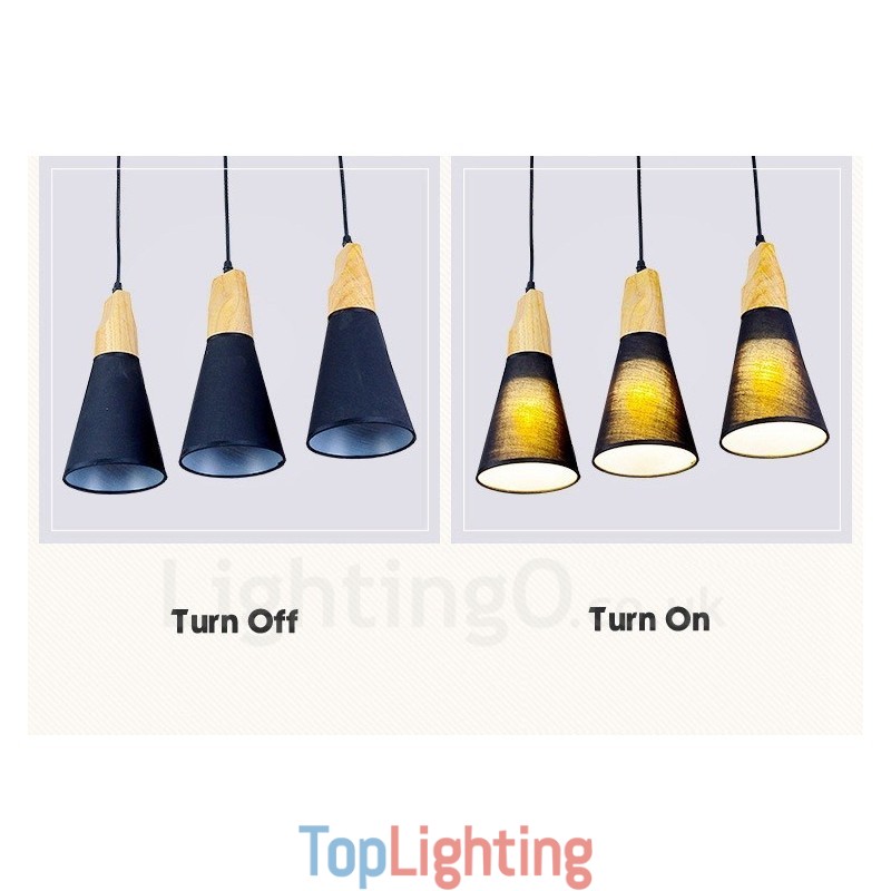 3 Light Wood Modern Contemporary Pendant Light with Fabric Shade