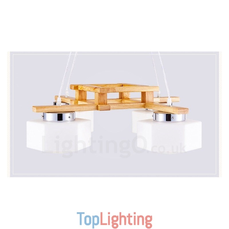 4 Light Wood Modern Contemporary Nordic style Pendant Light with Glass Shade