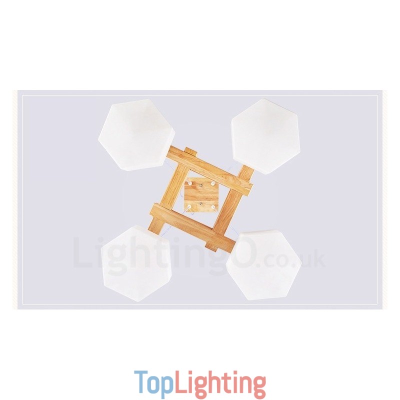 4 Light Wood Modern Contemporary Nordic style Pendant Light with Glass Shade