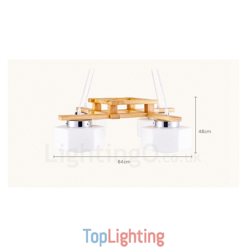 4 Light Wood Modern Contemporary Nordic style Pendant Light with Glass Shade
