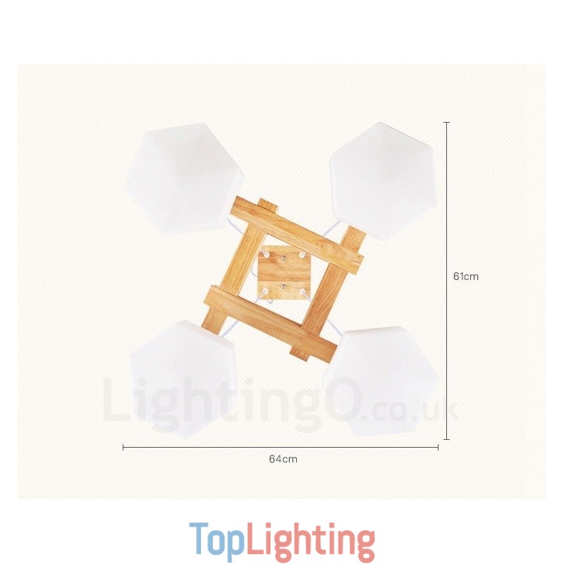 4 Light Wood Modern Contemporary Nordic style Pendant Light with Glass Shade