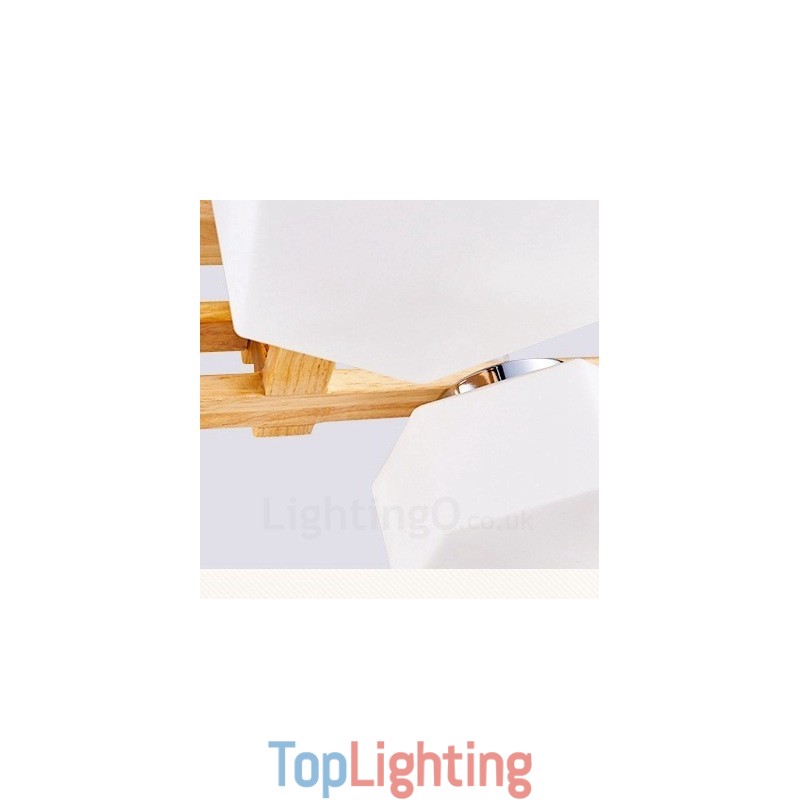 4 Light Wood Modern Contemporary Nordic style Pendant Light with Glass Shade