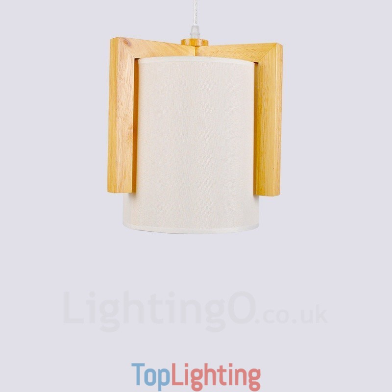 1 Light Wood Modern Contemporary Nordic style Pendant Light with Fabric Shade