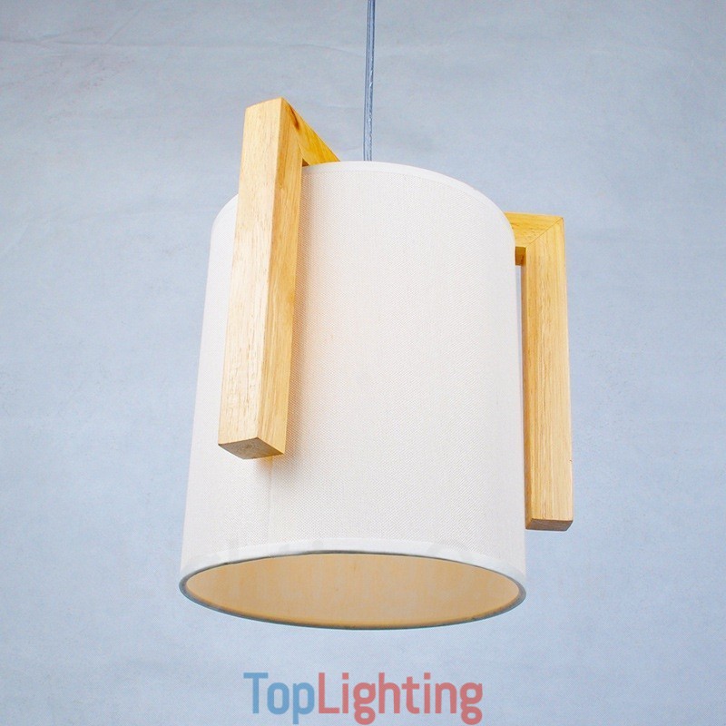 1 Light Wood Modern Contemporary Nordic style Pendant Light with Fabric Shade