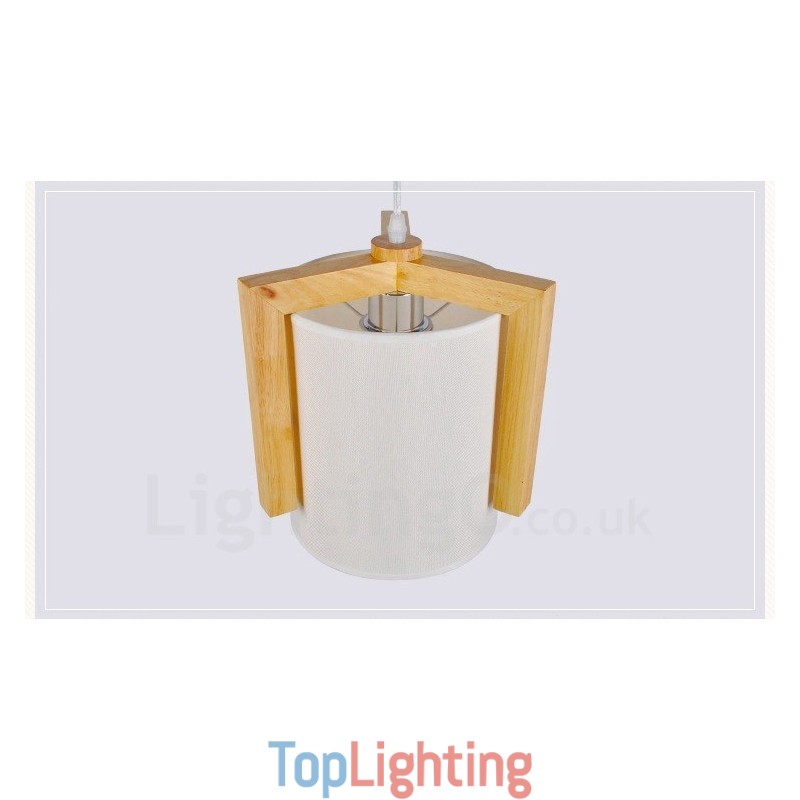 1 Light Wood Modern Contemporary Nordic style Pendant Light with Fabric Shade