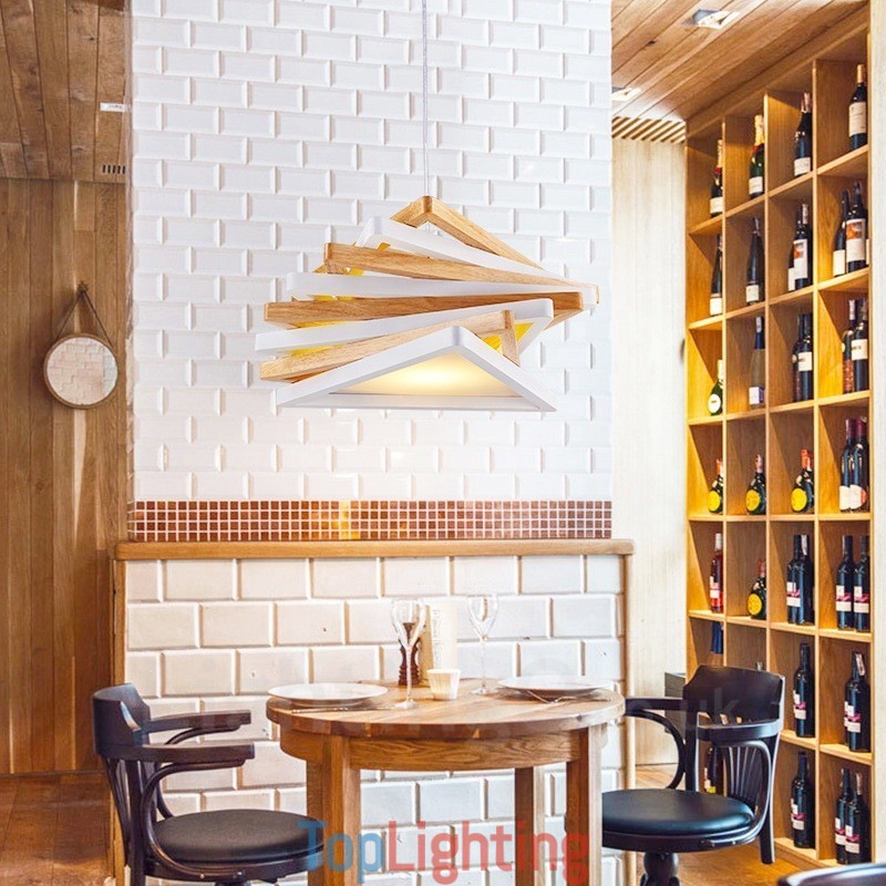 1 Light Wood Modern Contemporary Pendant Light with Wood Shade
