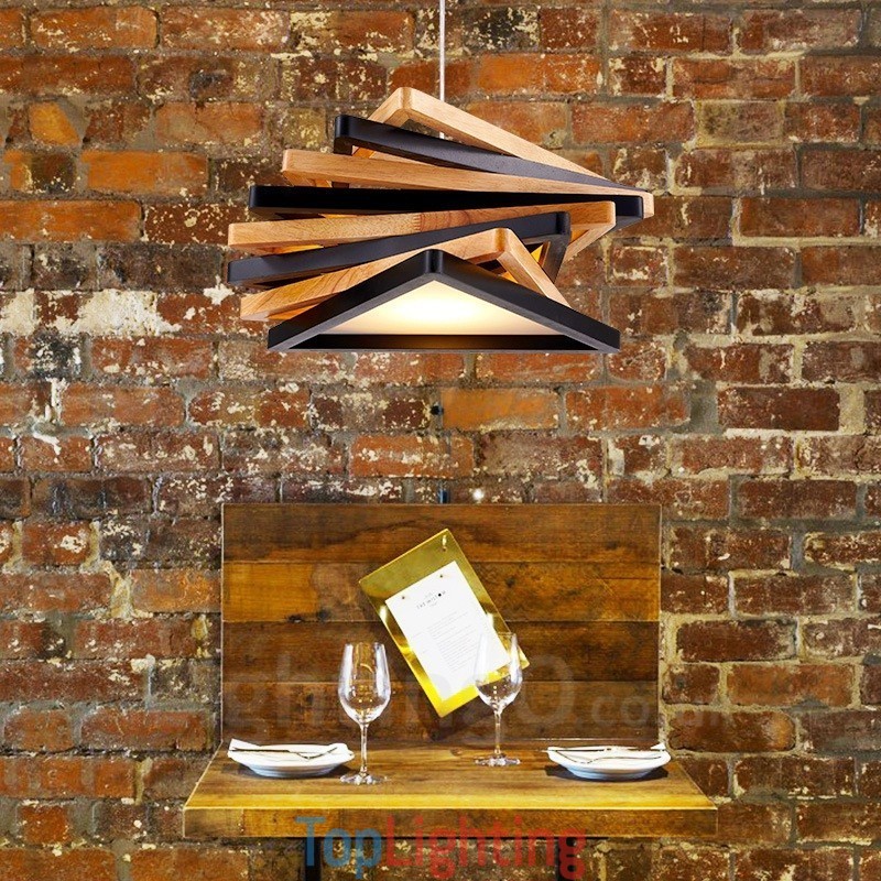 1 Light Wood Modern Contemporary Pendant Light with Wood Shade