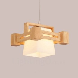 1 Light Wood Modern Contemporary Nordic style Pendant Light with Fabric Shade