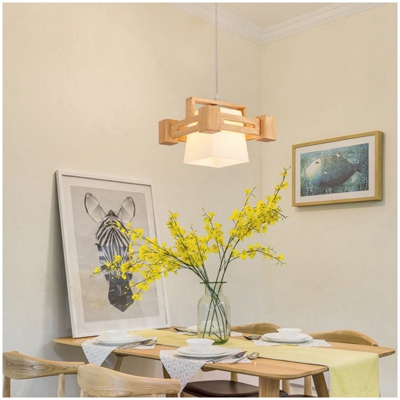 1 Light Wood Modern Contemporary Nordic style Pendant Light with Fabric Shade