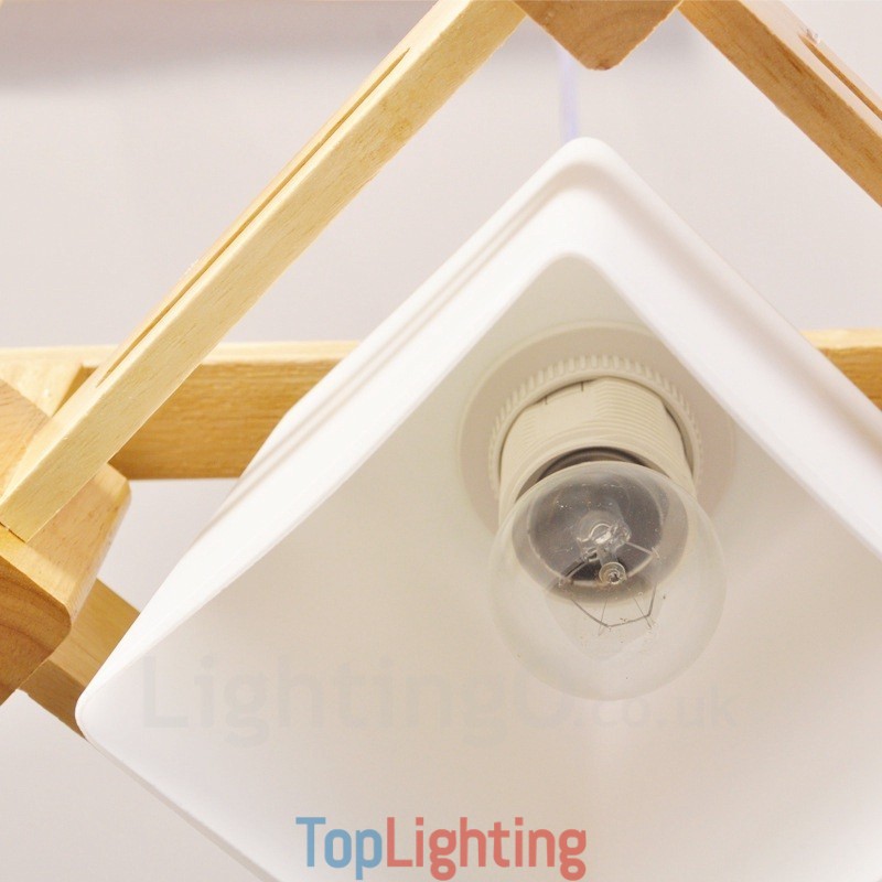 3 Light Wood Modern Contemporary Nordic style Pendant Light with Fabric Shade