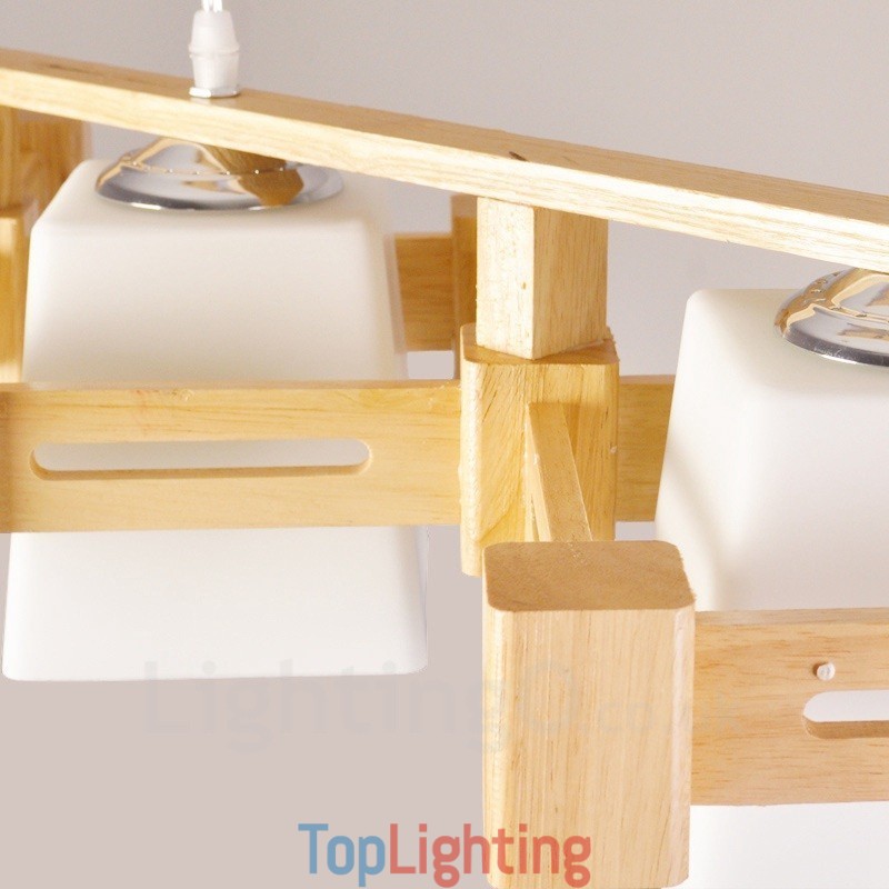 3 Light Wood Modern Contemporary Nordic style Pendant Light with Fabric Shade