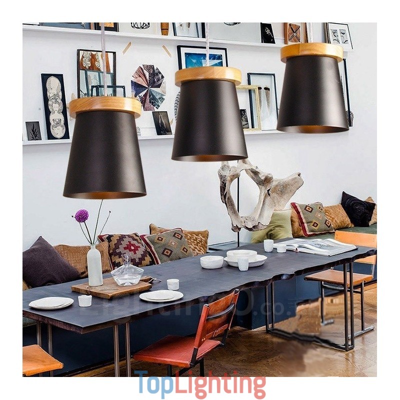 3 Light Wood Modern Contemporary Nordic style Pendant Light with Iron Shade