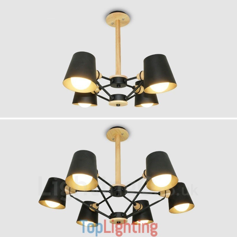 4 Light Wood Modern Contemporary Nordic style Pendant Light with Iron Shade