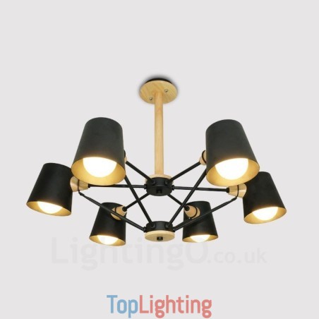 6 Light Wood Modern Contemporary Nordic style Pendant Light with Iron Shade 6 Light Wood Modern Contemporary Nordic style Pendant Light with Iron Shade