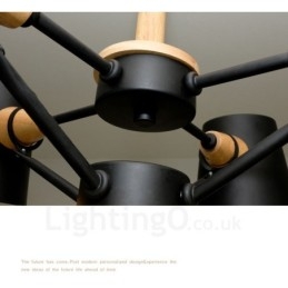 6 Light Wood Modern Contemporary Nordic style Pendant Light with Iron Shade