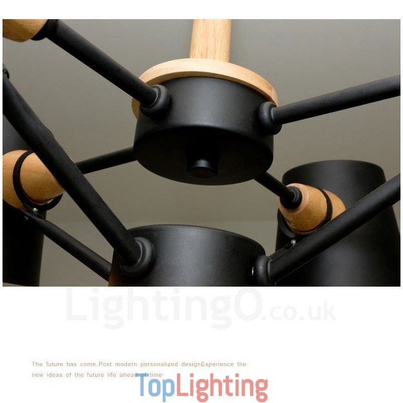 6 Light Wood Modern Contemporary Nordic style Pendant Light with Iron Shade