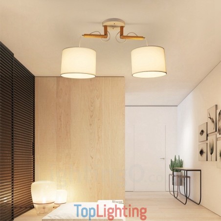 2 Light Wood Modern Contemporary Pendant Light with Fabric Shade 2 Light Wood Modern Contemporary Pendant Light with Fabric Shade