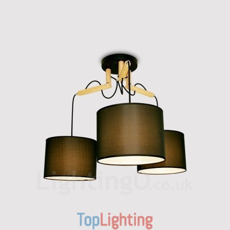 3 Light Wood Modern Contemporary Pendant Light with Fabric Shade 3 Light Wood Modern Contemporary Pendant Light with Fabric Shade