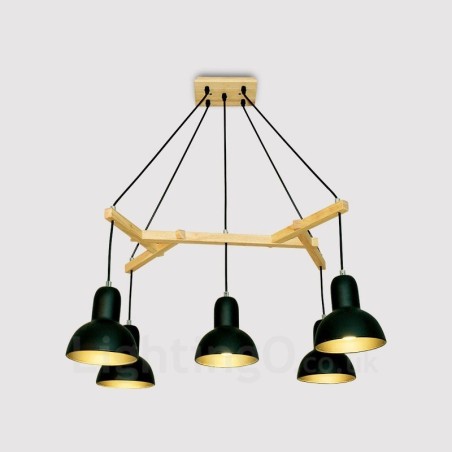5 Light Wood Modern Contemporary Pendant Light with Iron Shade 5 Light Wood Modern Contemporary Pendant Light with Iron Shade