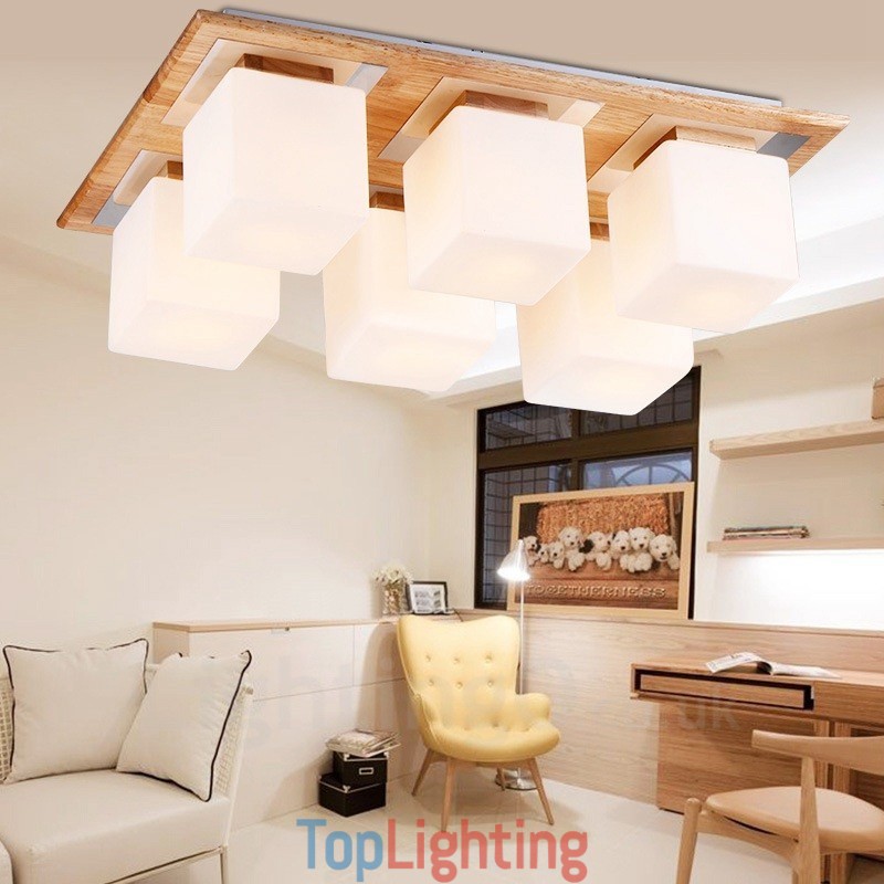 6 Light Modern Contemporary Flush Mount Ceiling Lights with Glass Shade