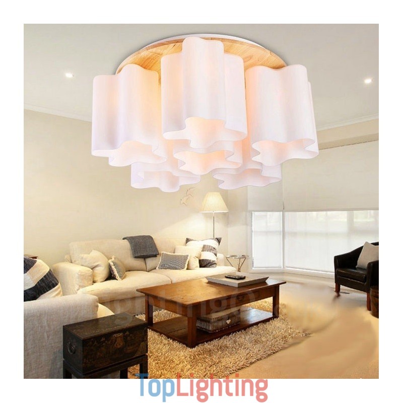 6 Light Modern Contemporary Flush Mount Ceiling Lights with Glass Shade