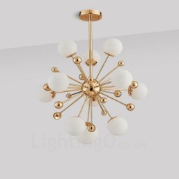 11 Light Modern Contemporary Ceiling Lights Copper Plating Chandelier with White Ball Glass Shade